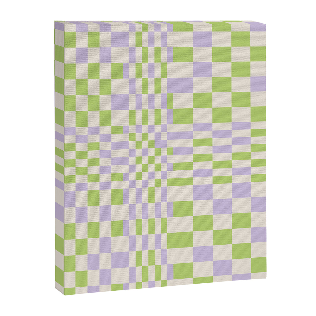 Happy Colorful Checkered Pattern Green and Lilac Canvas Print Gallery Image 8