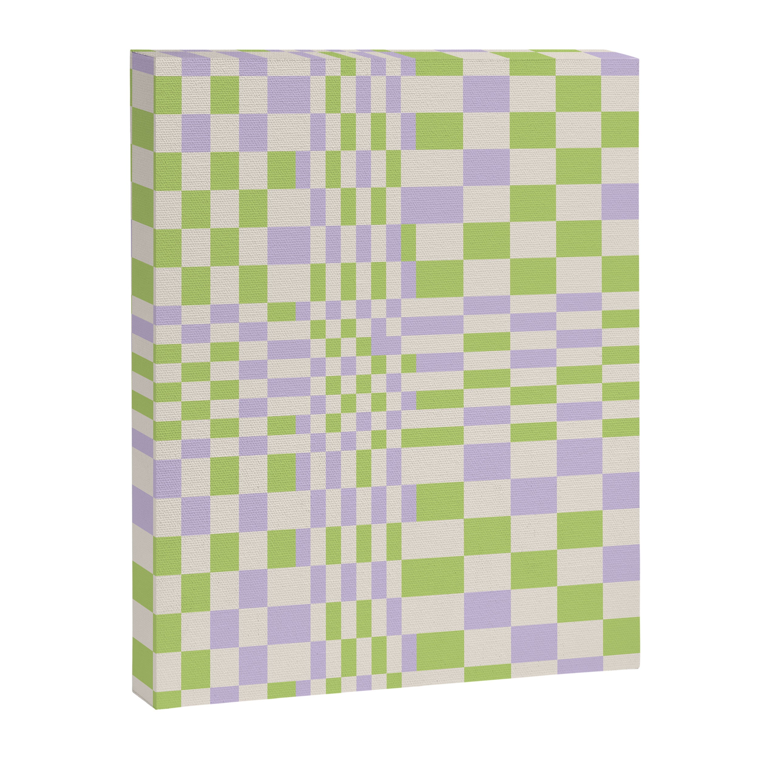 Happy Colorful Checkered Pattern Green and Lilac Canvas Print Gallery Image 8