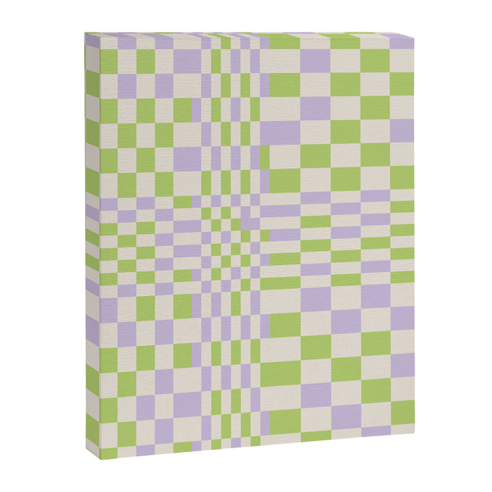 Happy Colorful Checkered Pattern Green and Lilac Canvas Print Gallery Image 1