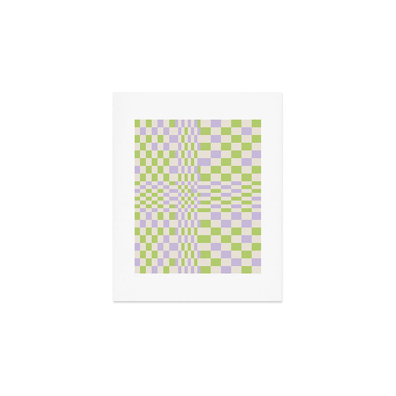 Happy Colorful Checkered Pattern Green and Lilac Art Print Gallery Image 1