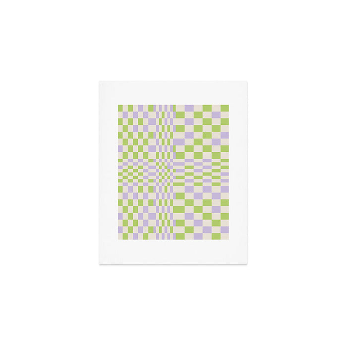Happy Colorful Checkered Pattern Green and Lilac Art Print Gallery Image 1