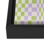 Happy Colorful Checkered Pattern Green and Lilac Framed Canvas Print Gallery Image 3