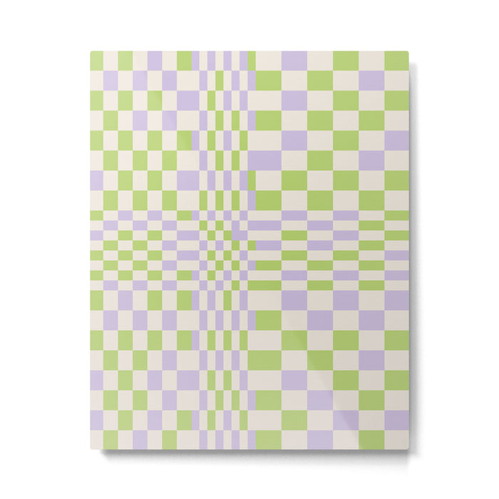 Happy Colorful Checkered Pattern Green and Lilac Metal Print Gallery Image 1