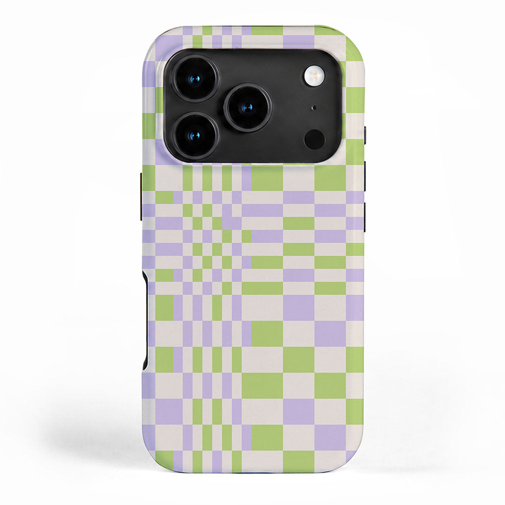 Happy Colorful Checkered Pattern Green and Lilac iPhone Case Gallery Image 1