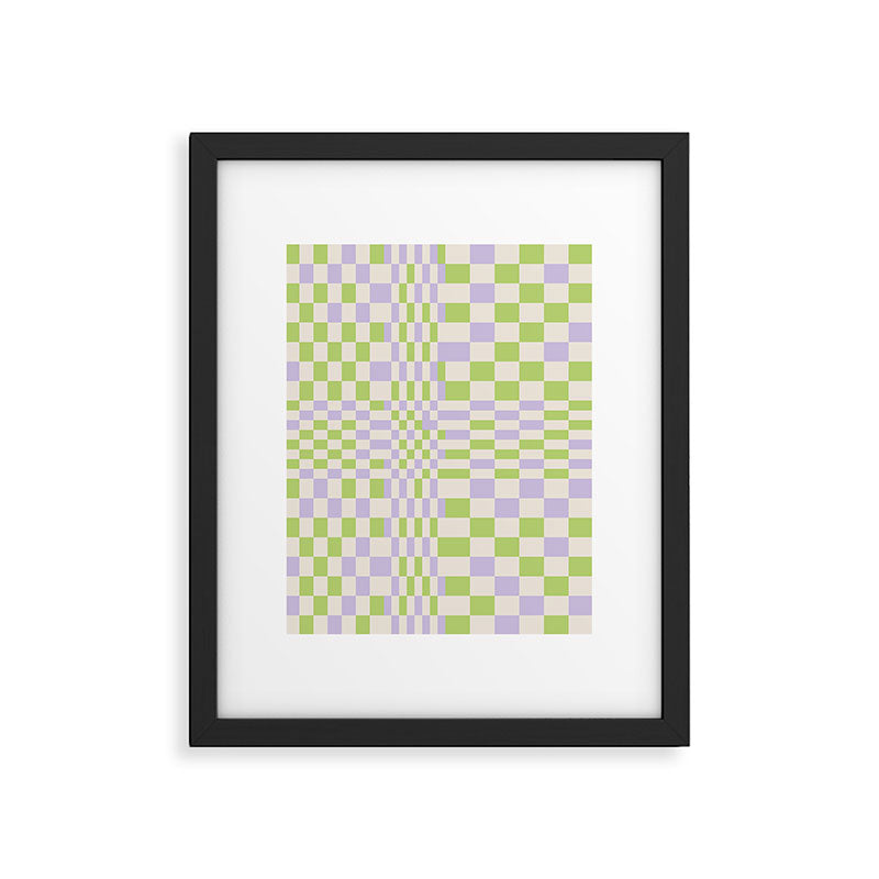 Happy Colorful Checkered Pattern Green and Lilac Framed Art Print Gallery Image 6
