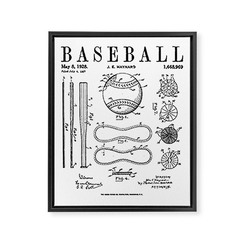 Baseball Bat And Ball Old Vintage Patent Drawing Print Framed Canvas Print Gallery Image 8