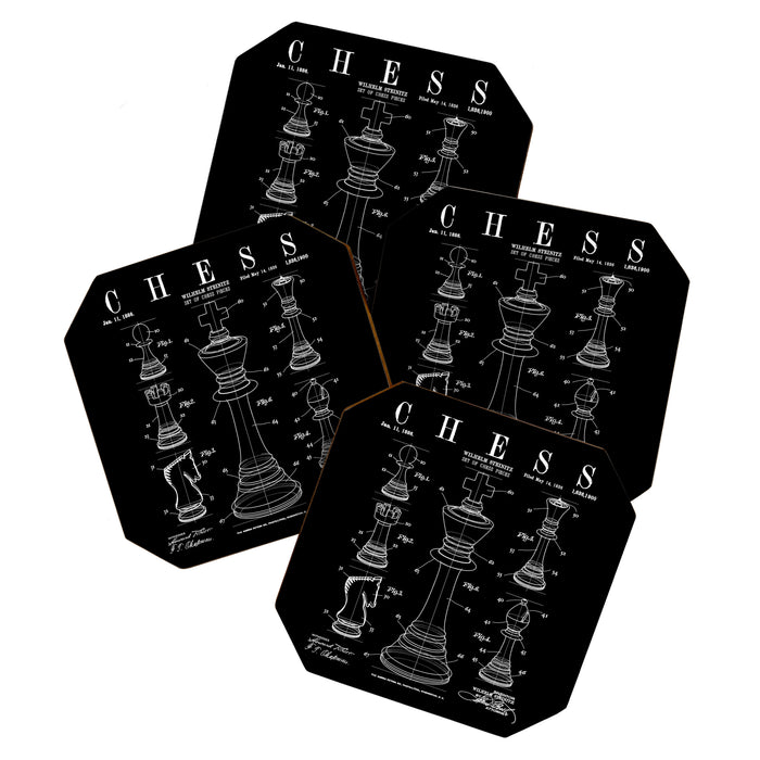 Chess King And Pieces Old Vintage Patent Drawing Print Coaster Gallery Image 1