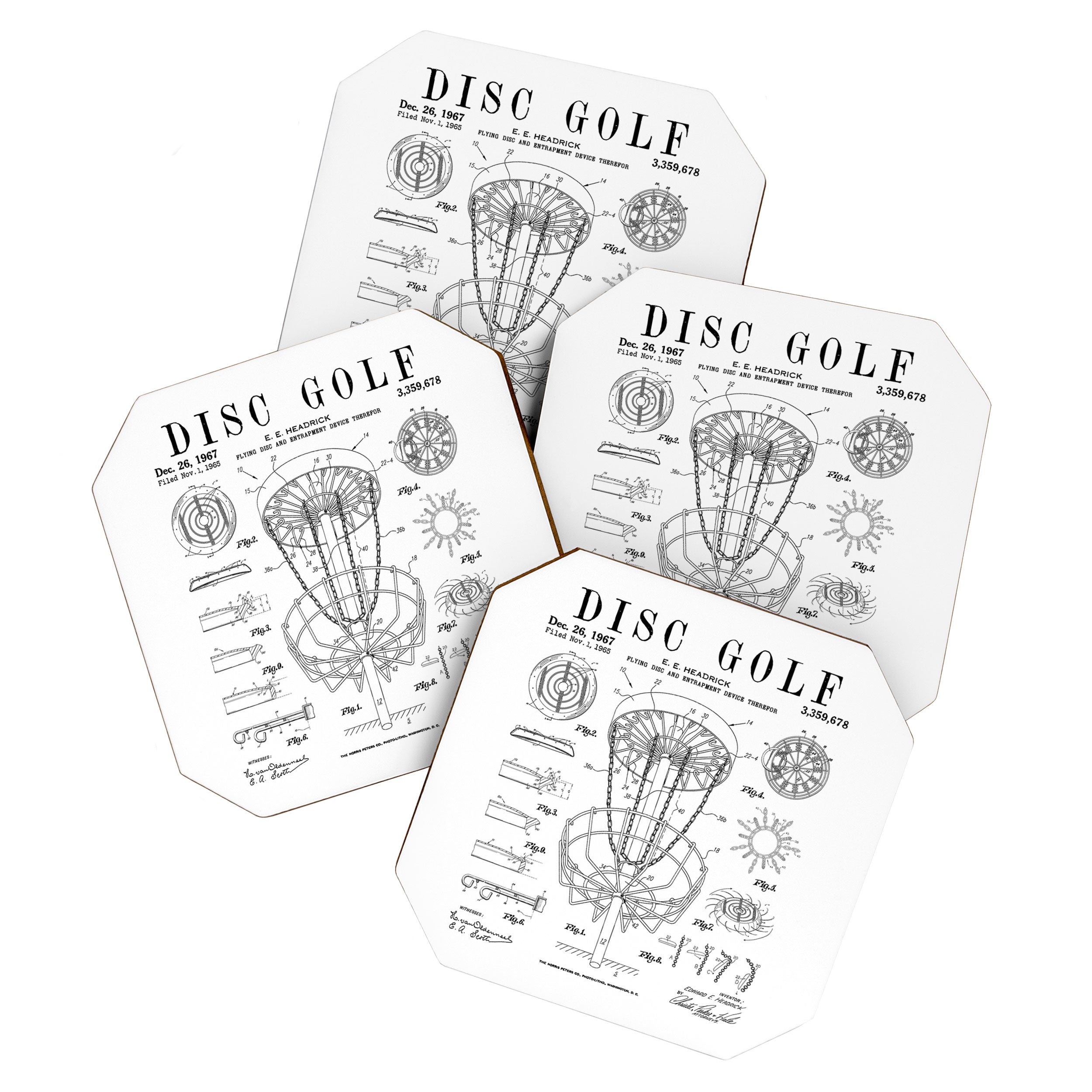 Disc Golf Frolf Frisbee Basket Vintage Patent Drawing Print Coaster Gallery Image 1