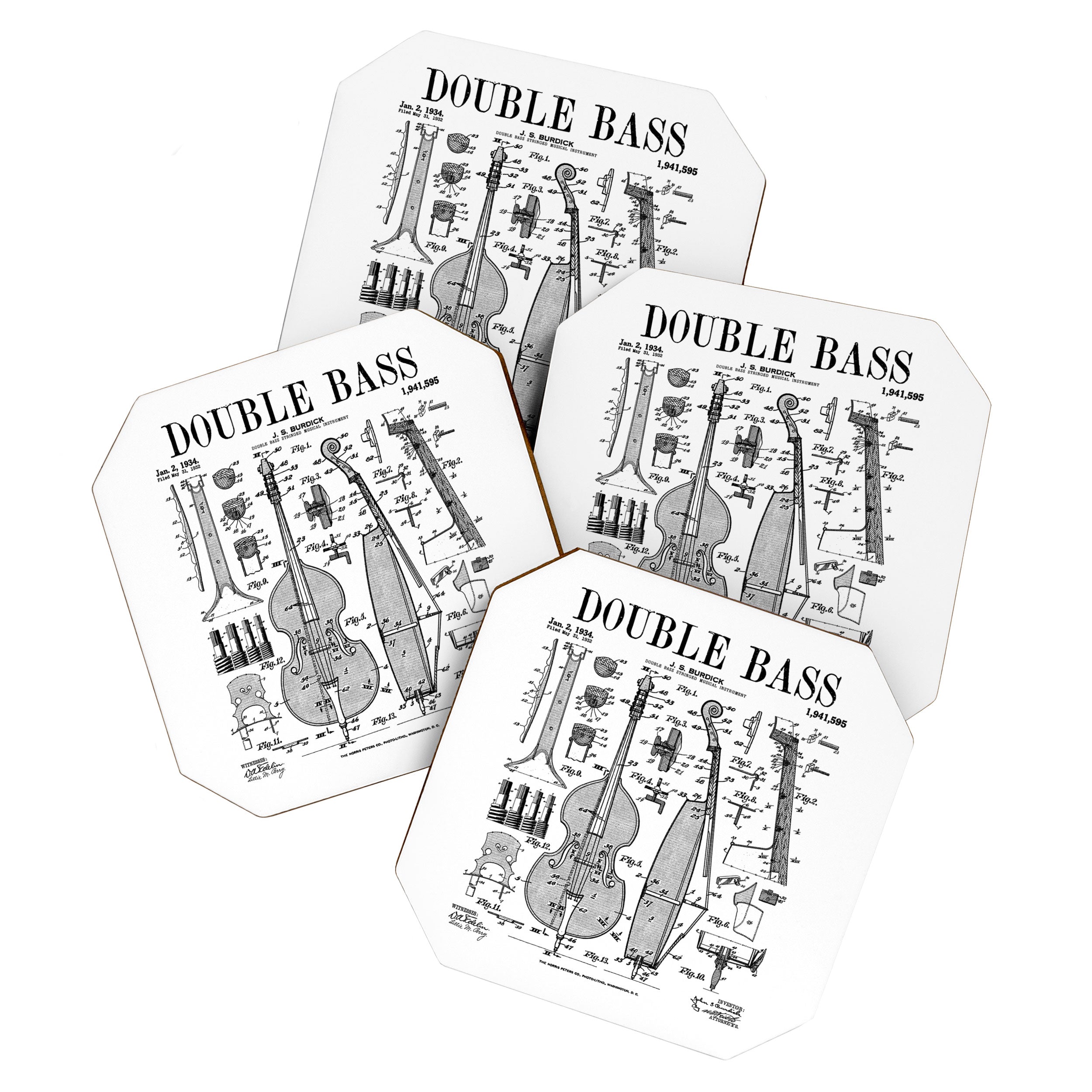 Double Bass Player Bassist Musical Instrument Vintage Patent Coaster Gallery Image 1