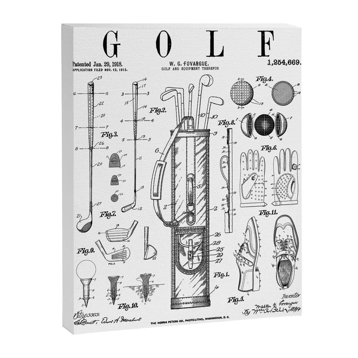 Golf Club Golfer Old Vintage Patent Drawing Print Canvas Print Gallery Image 1