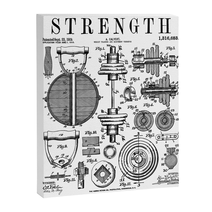 Gym Fitness Workout Dumbbell Kettlebell Vintage Patent Print Canvas Print Gallery Image 1