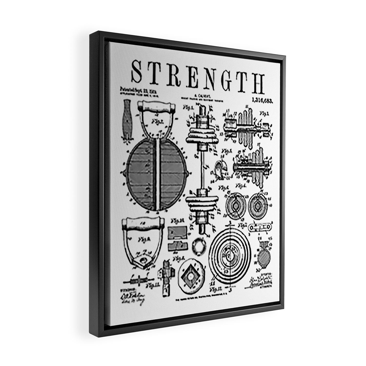 Gym Fitness Workout Dumbbell Kettlebell Vintage Patent Print Framed Canvas Print Gallery Image 2