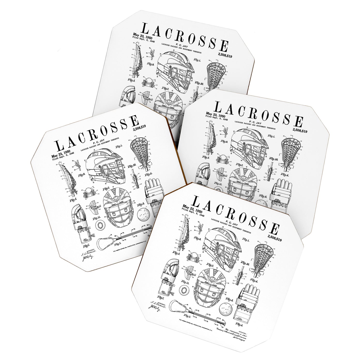 Lacrosse Player Equipment Vintage Patent Drawing Print Coaster Gallery Image 1