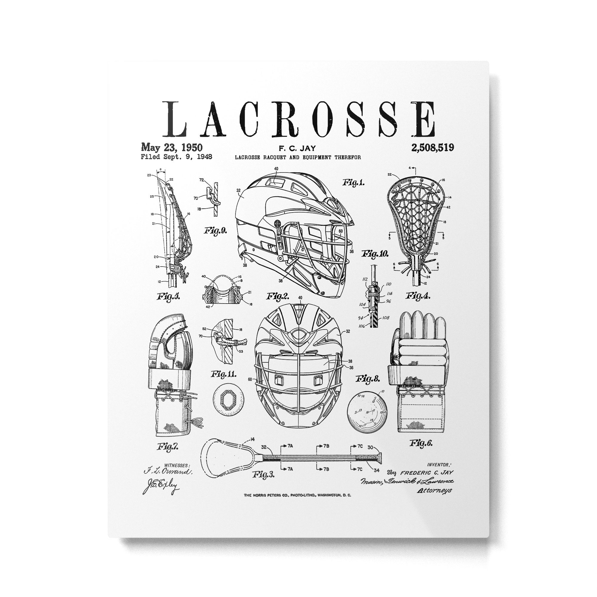 Lacrosse Player Equipment Vintage Patent Drawing Print Metal Print Gallery Image 6