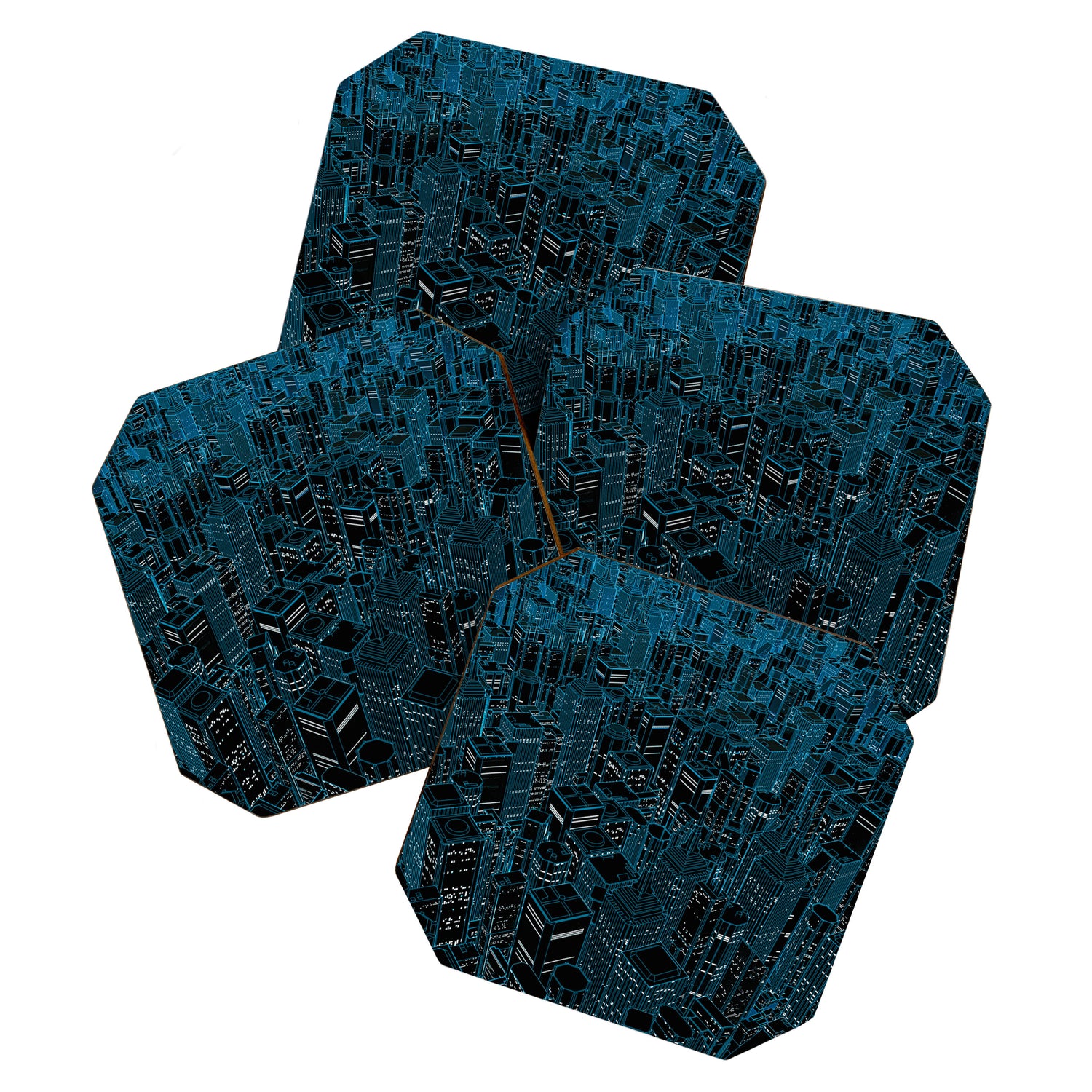 Night light city / Lineart city in blue Coaster Gallery Image 1