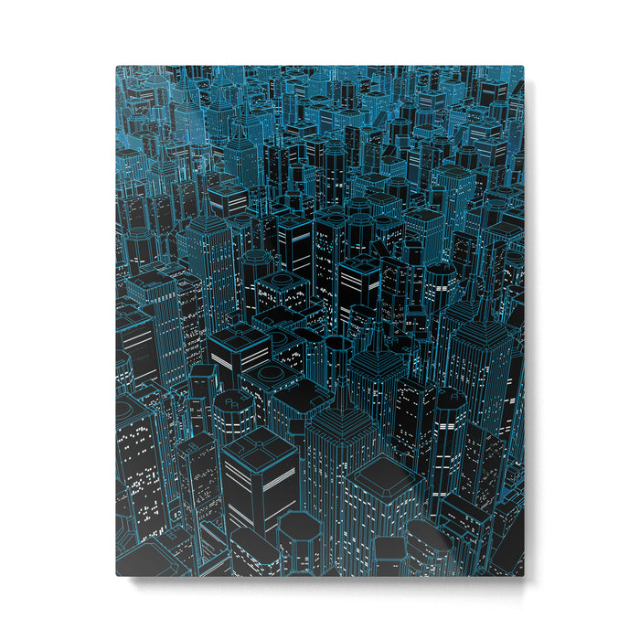 Night light city / Lineart city in blue Metal Print Gallery Image 1