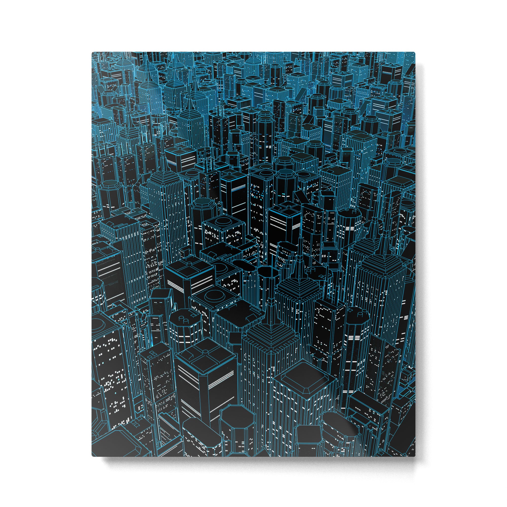 Night light city / Lineart city in blue Metal Print Gallery Image 6