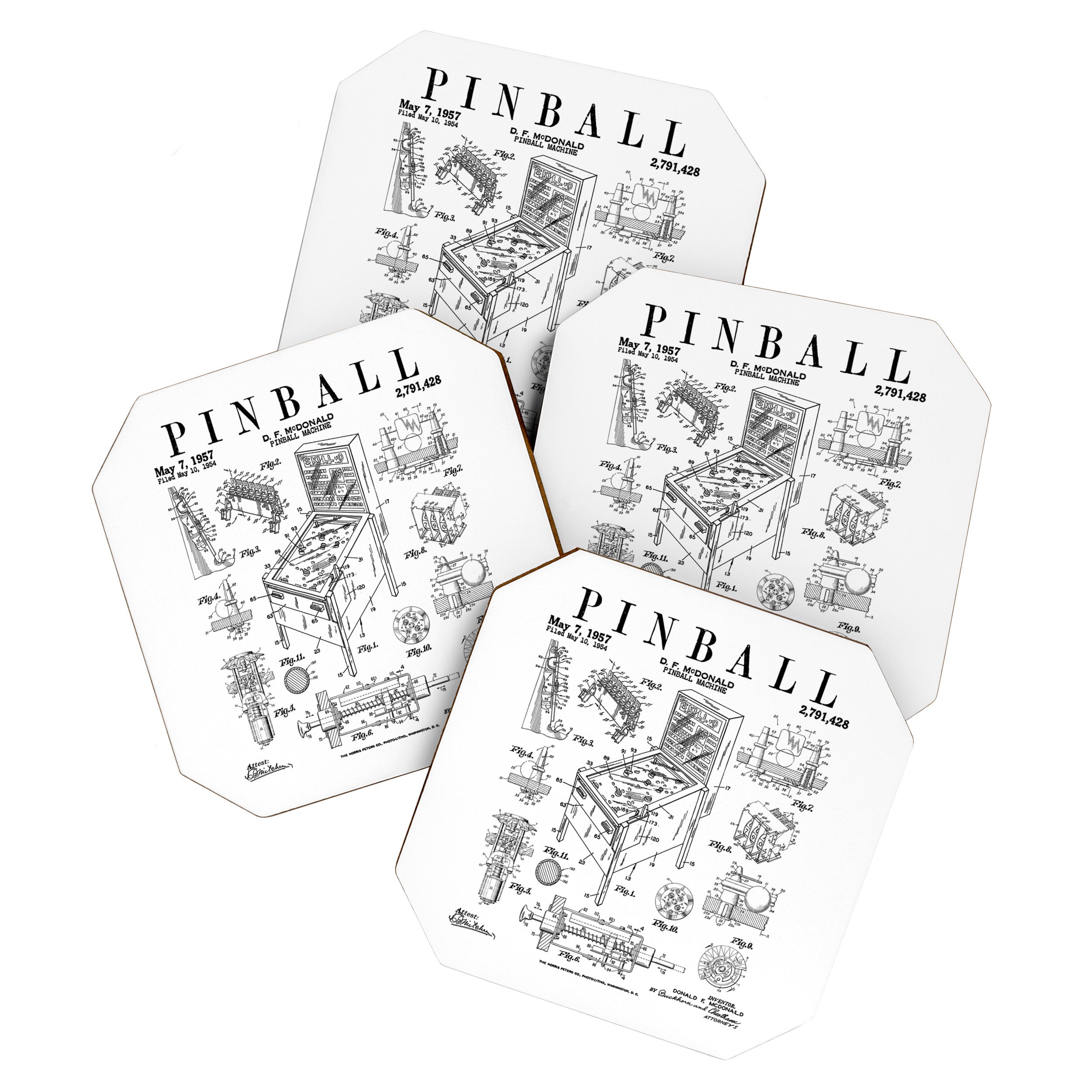 Pinball Arcade Gaming Machine Vintage Gamer Patent Print Coaster Gallery Image 1