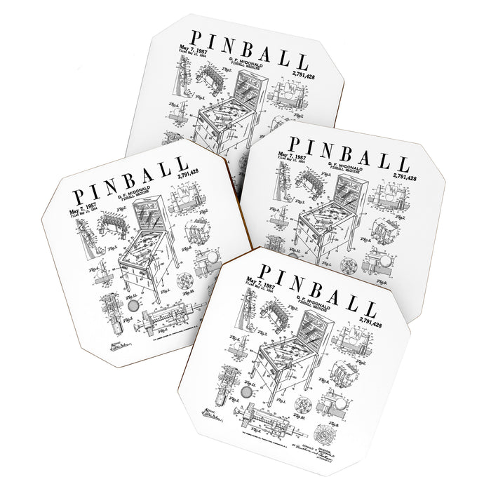 Pinball Arcade Gaming Machine Vintage Gamer Patent Print Coaster Gallery Image 1