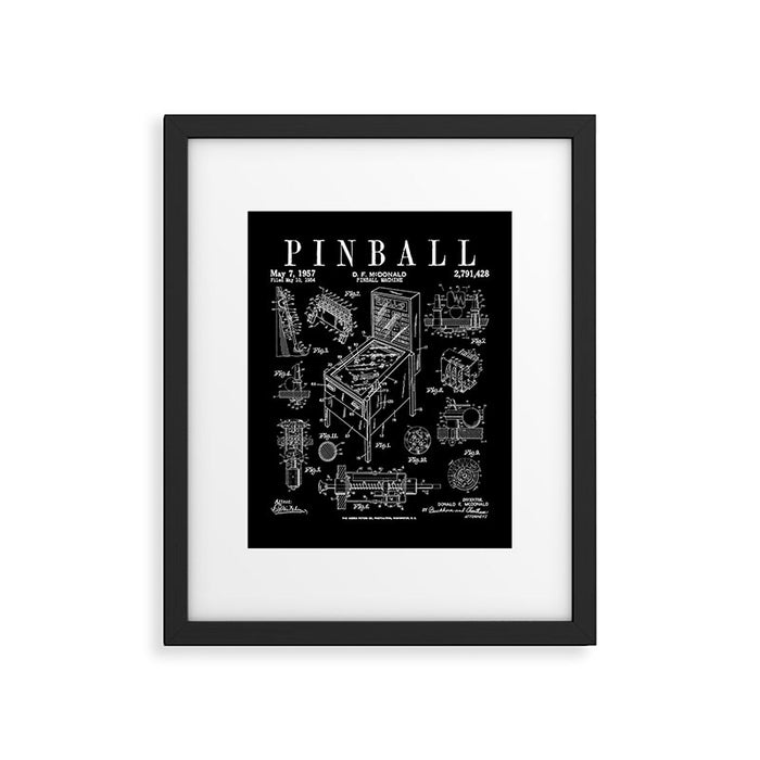 Pinball Arcade Gaming Machine Vintage Gamer Patent Print Framed Art Print Gallery Image 1