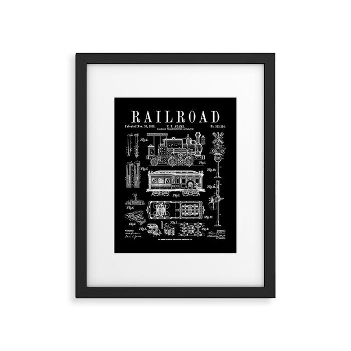 Railroad Railway Steam Locomotive Train Vintage Patent Print Framed Art Print Gallery Image 1
