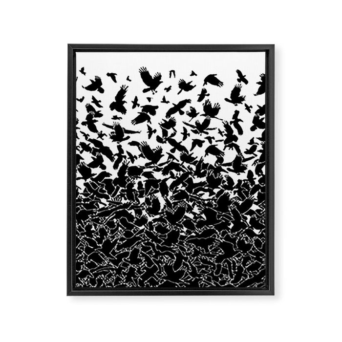 Raven Crow Flying Birds Abstract Goth Halloween Pattern Framed Canvas Print Gallery Image 1