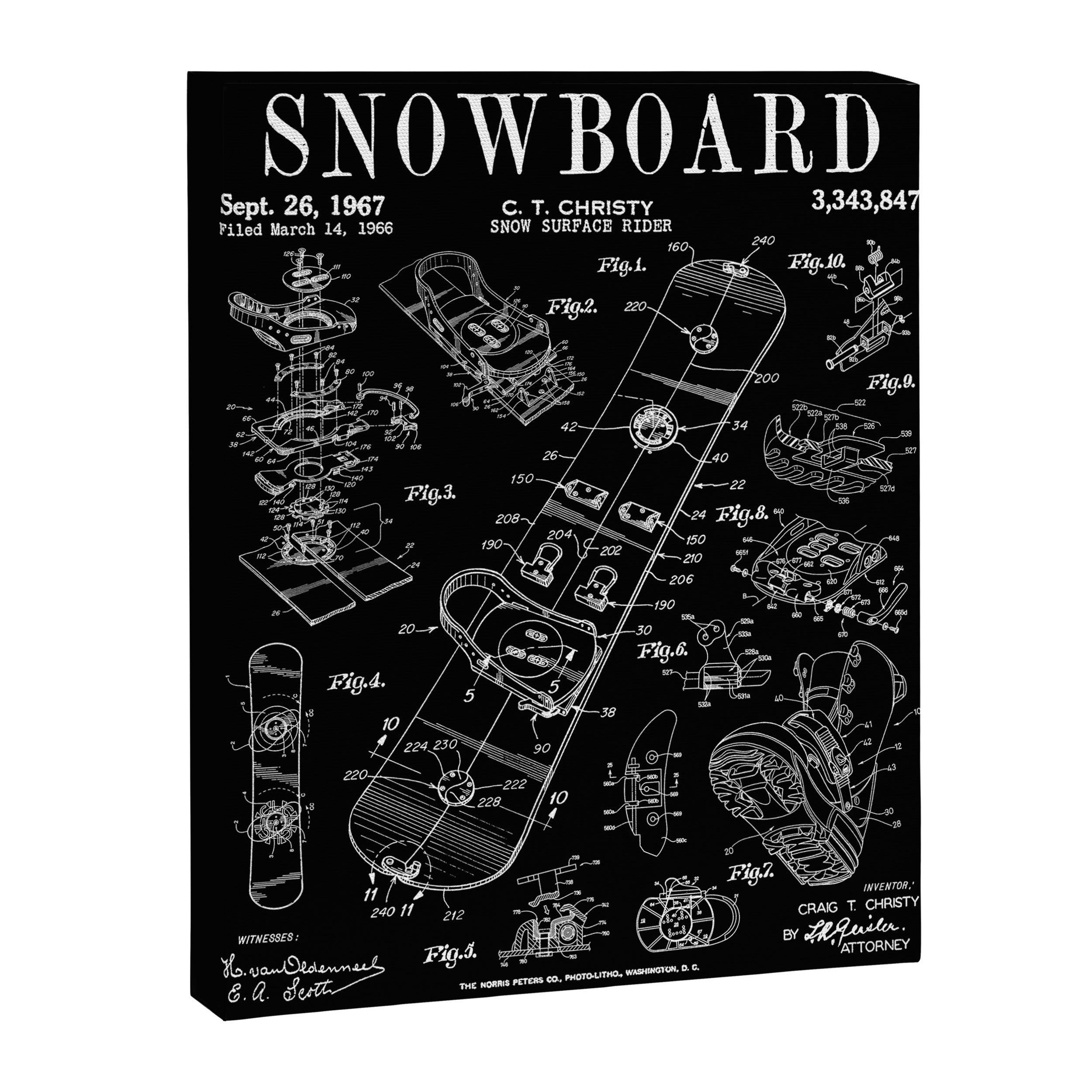 Snowboard Winter Snowboarding Vintage Patent Drawing Print Canvas Print Gallery Image 8