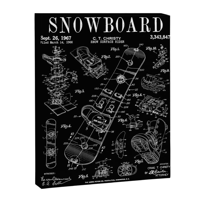 Snowboard Winter Snowboarding Vintage Patent Drawing Print Canvas Print Gallery Image 1