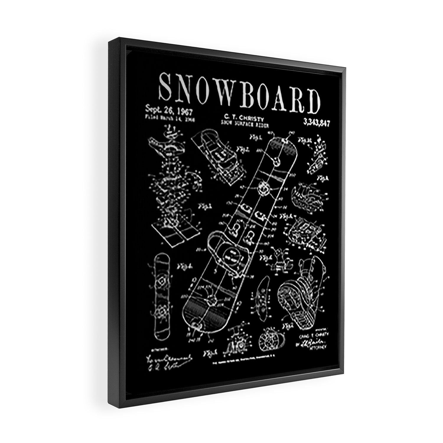 Snowboard Winter Snowboarding Vintage Patent Drawing Print Framed Canvas Print Gallery Image 2
