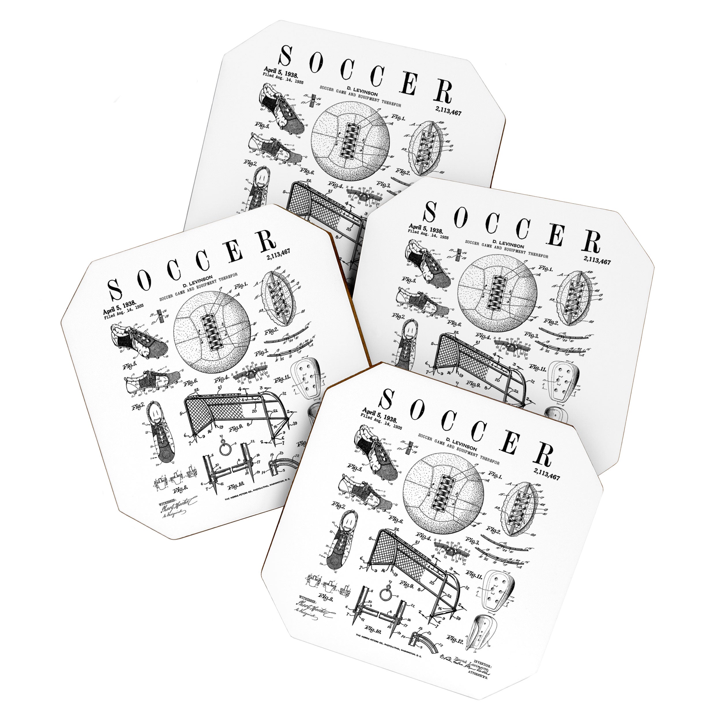 Soccer Player Football Vintage Patent Drawing Print Coaster Gallery Image 1