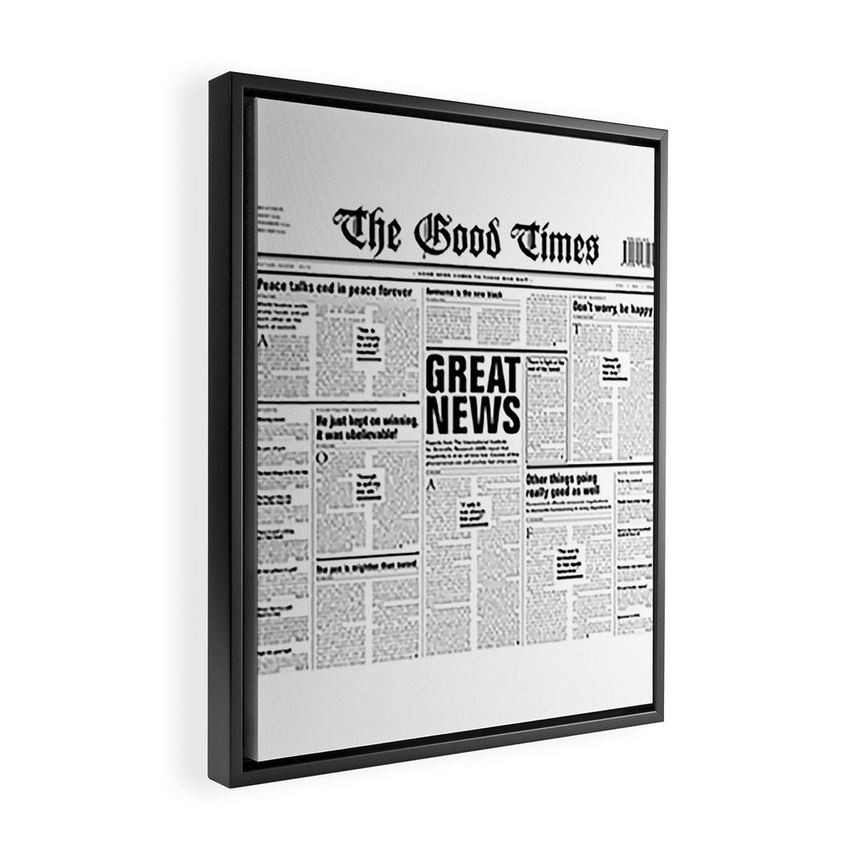 The Good Times Vol. 1, No. 1 / Newspaper with only good news Framed Canvas Print Gallery Image 2
