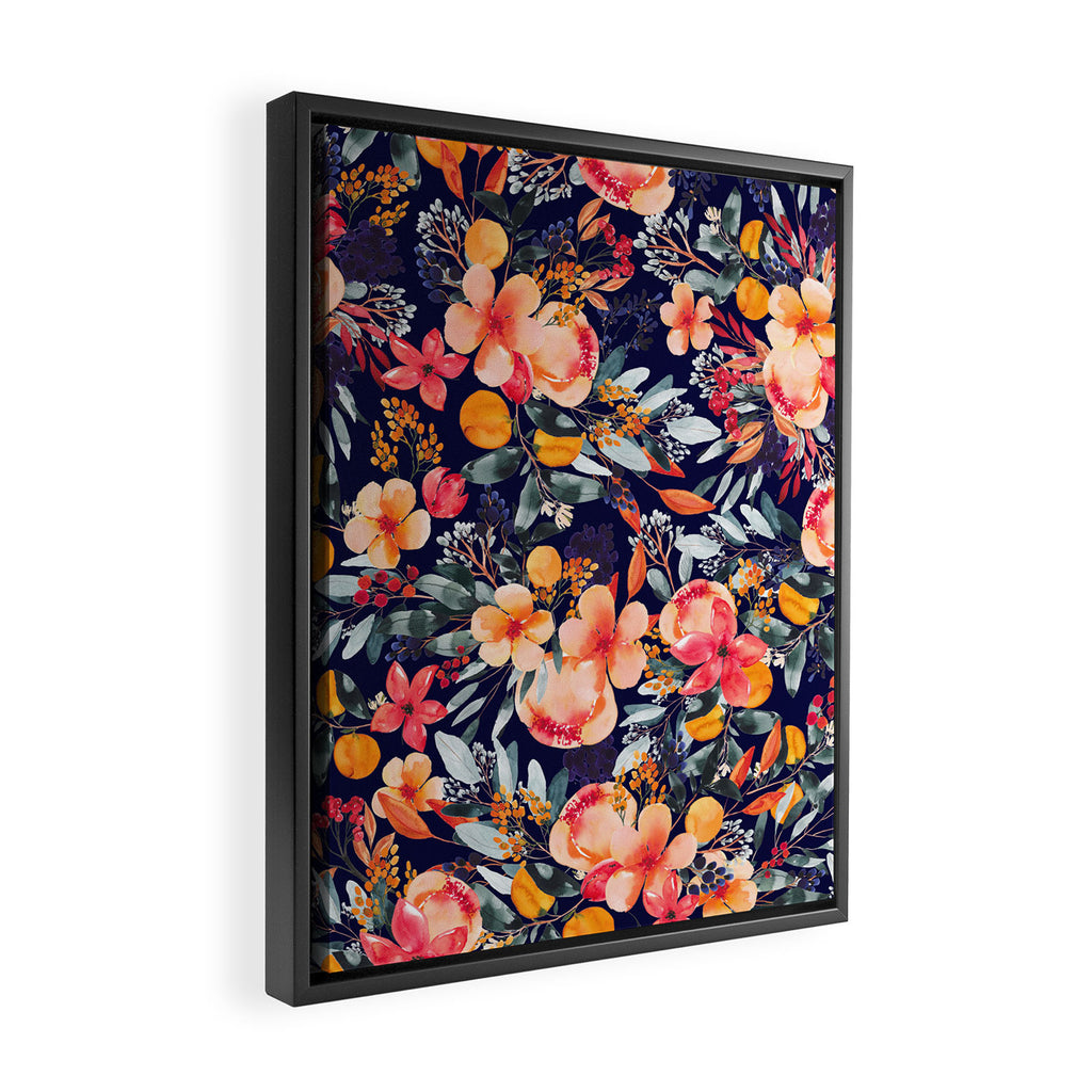 Navy Floral Framed Canvas Print Gallery Image 2