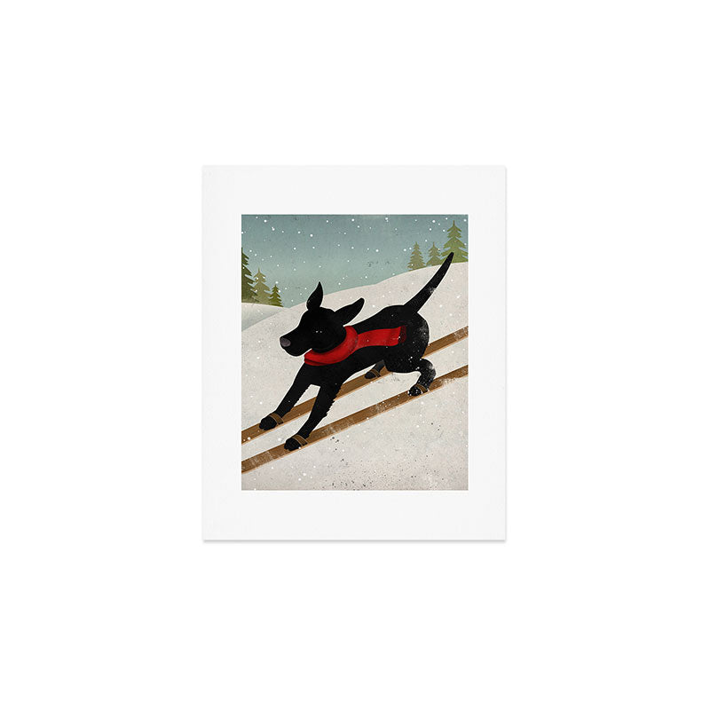 Black Dog Labrador Ski Mountain Art Print Gallery Image 1