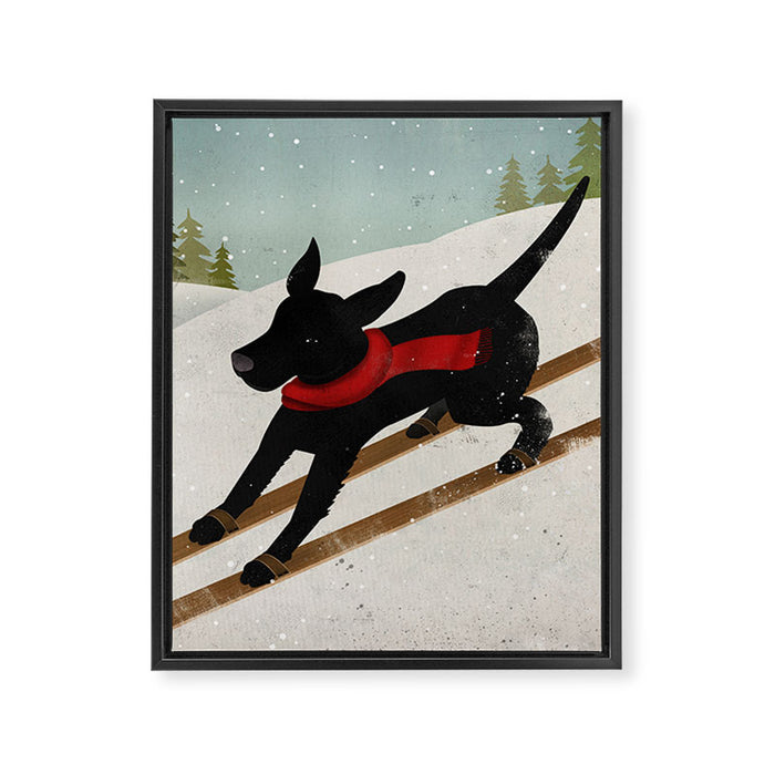 Black Dog Labrador Ski Mountain Framed Canvas Print Gallery Image 1