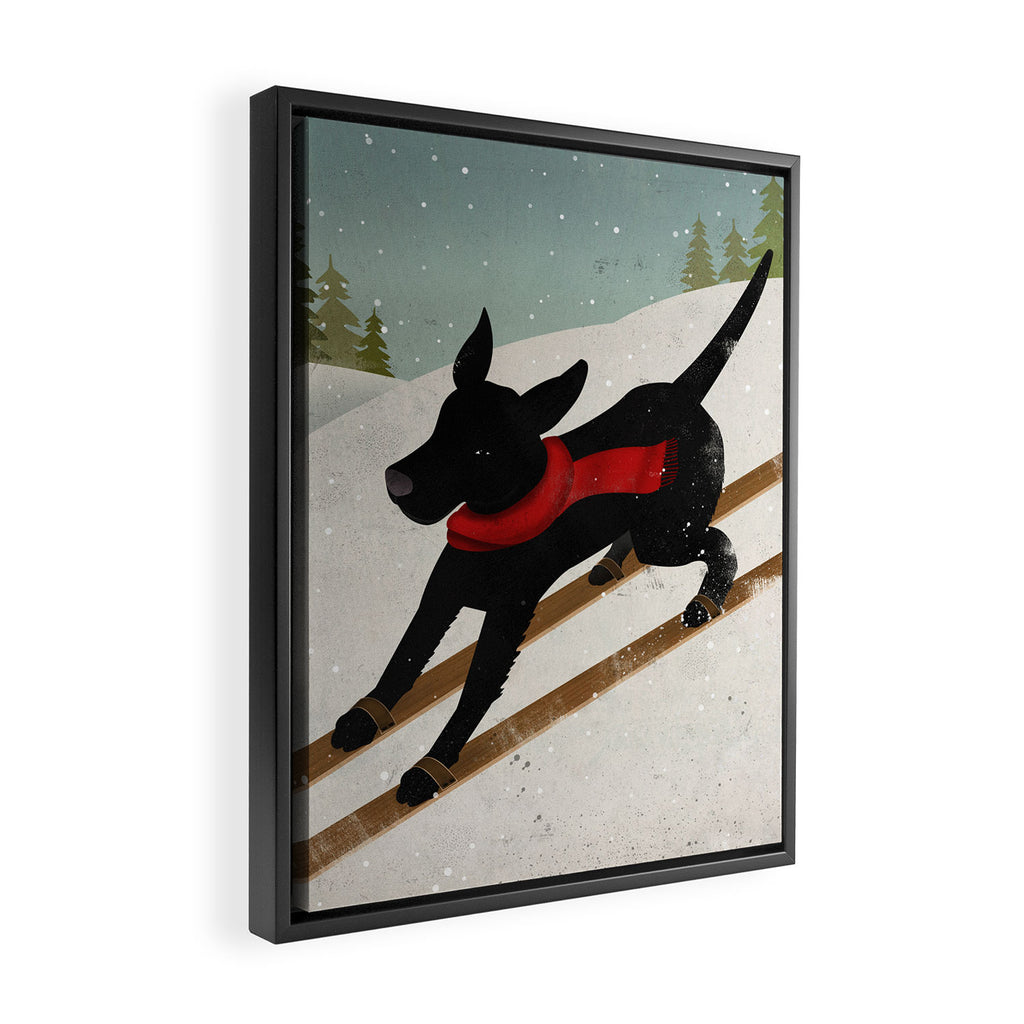 Black Dog Labrador Ski Mountain Framed Canvas Print Gallery Image 2