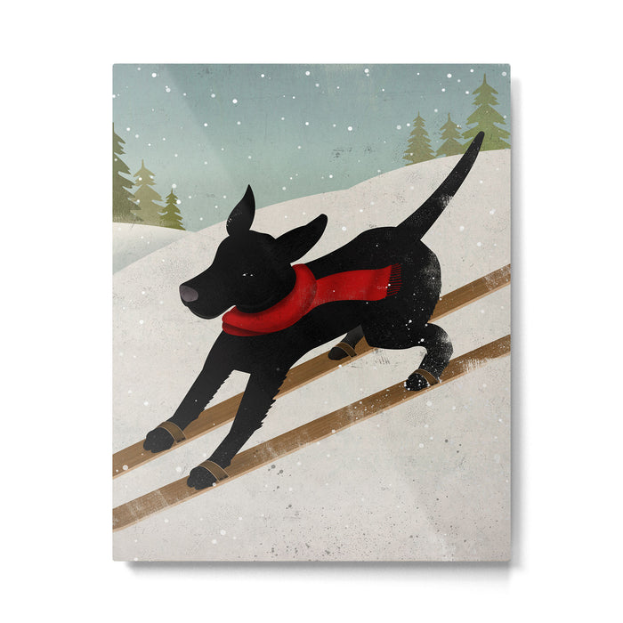 Black Dog Labrador Ski Mountain Metal Print Gallery Image 1