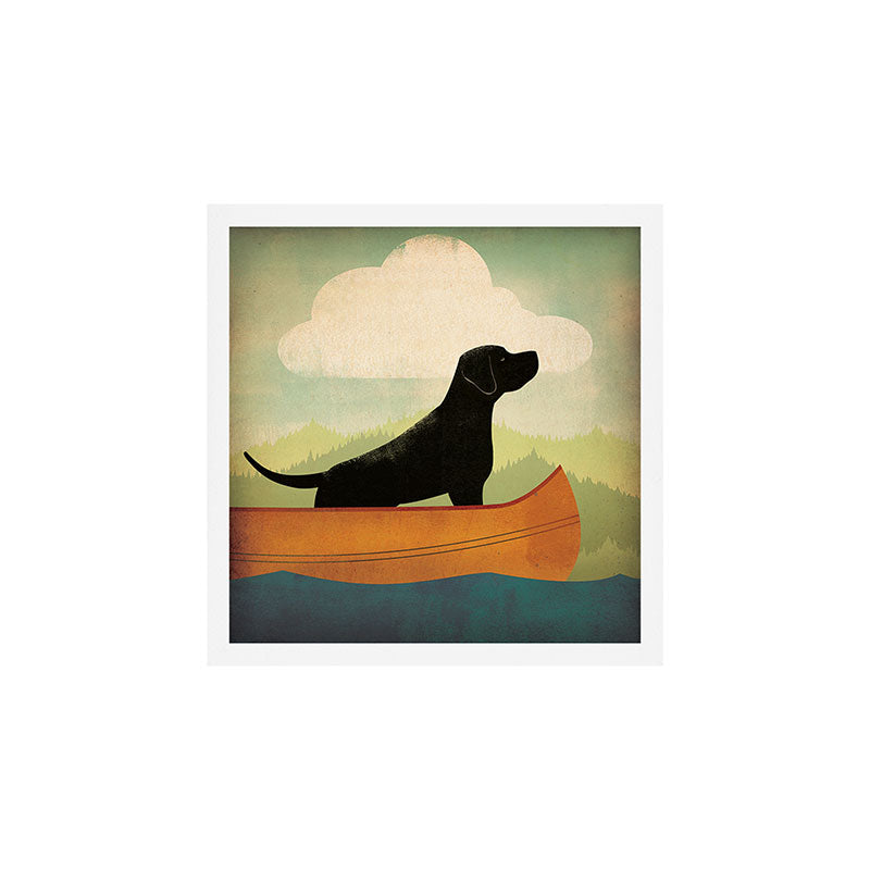 Black Lab Labrador Retriever Dog Canoe Ride Art Print Gallery Image 1