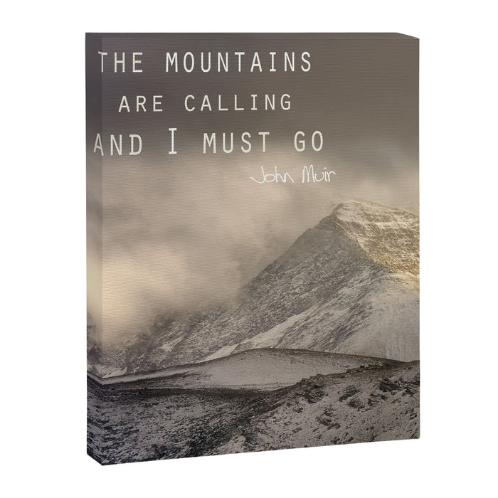 The Mountains are calling, and I must go.  John Muir. Vintage. Canvas Print Gallery Image 1