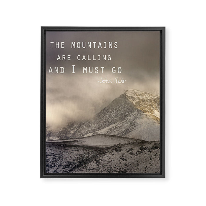 The Mountains are calling, and I must go.  John Muir. Vintage. Framed Canvas Print Gallery Image 1