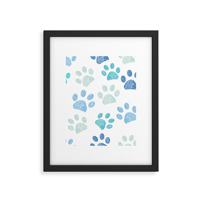 Blue colored paw print background Framed Art Print Gallery Image 6