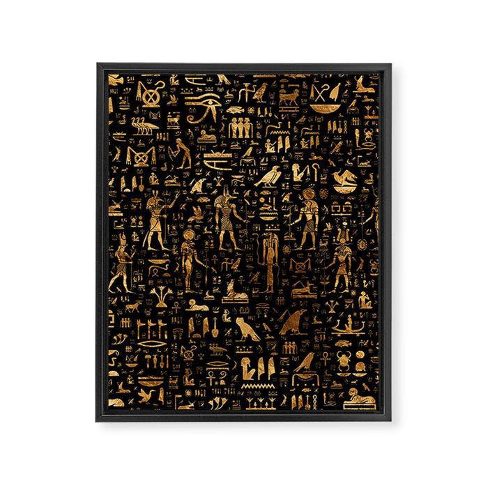 Ancient Egyptian Hieroglyphics Obsidian Copper Framed Canvas Print Gallery Image 1