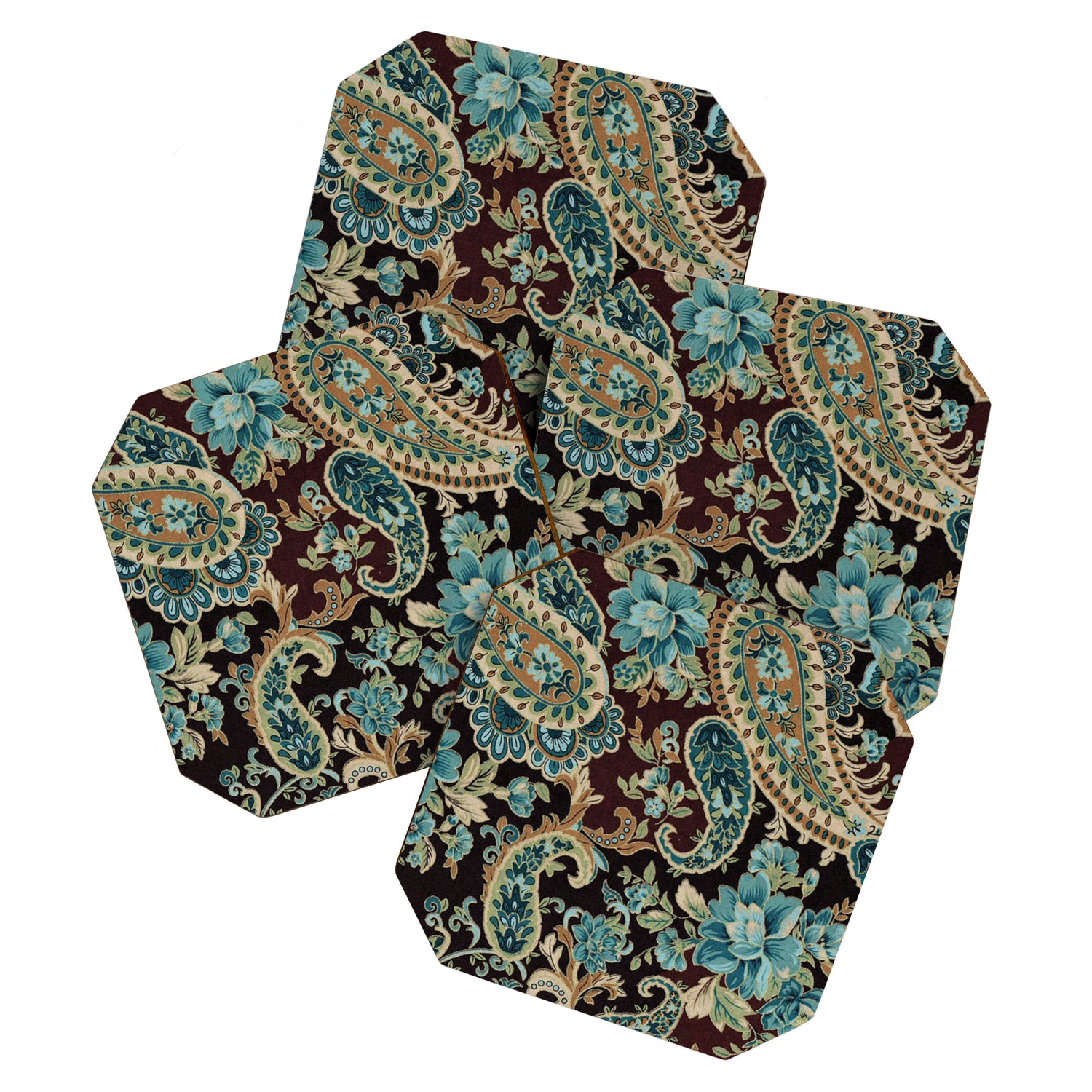 Brown Turquoise Paisley Floral Coaster Gallery Image 1