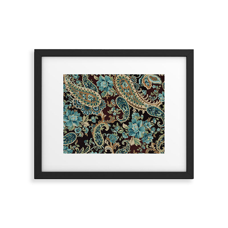 Brown Turquoise Paisley Floral Framed Art Print Gallery Image 6