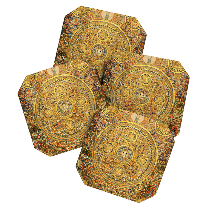 Buddhist Gold Avalokiteshvara Mandala Thangka Coaster Gallery Image 1