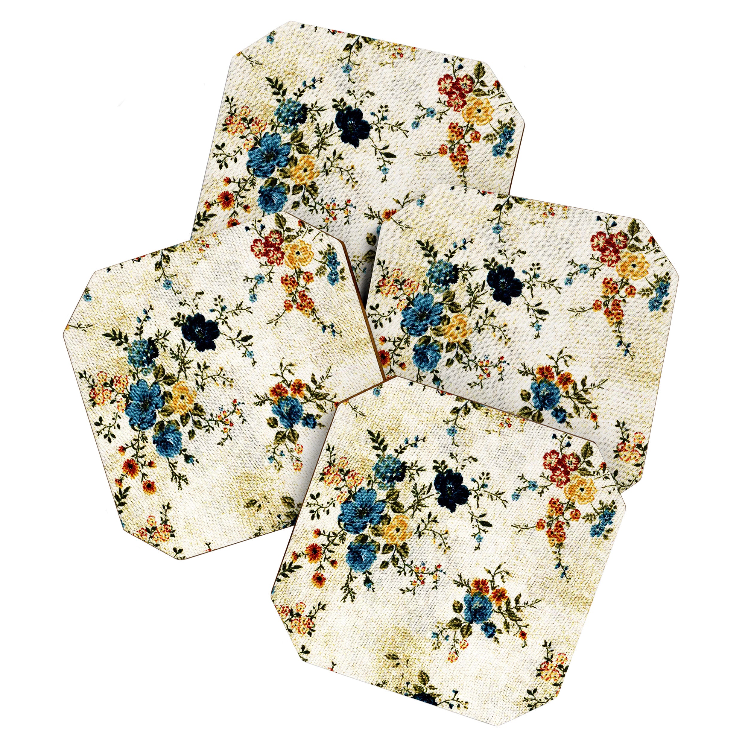 Cream Blue Yellow Floral Coaster Gallery Image 1