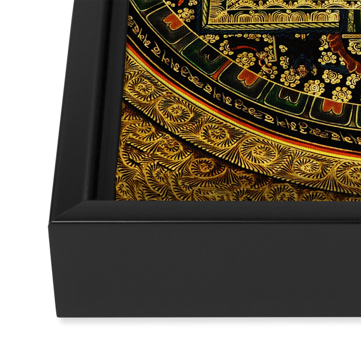 Gold Buddhist Psychedelic Mandala Framed Canvas Print Gallery Image 3
