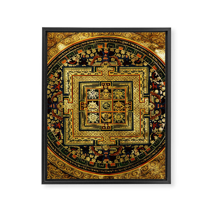 Gold Buddhist Psychedelic Mandala Framed Canvas Print Gallery Image 1