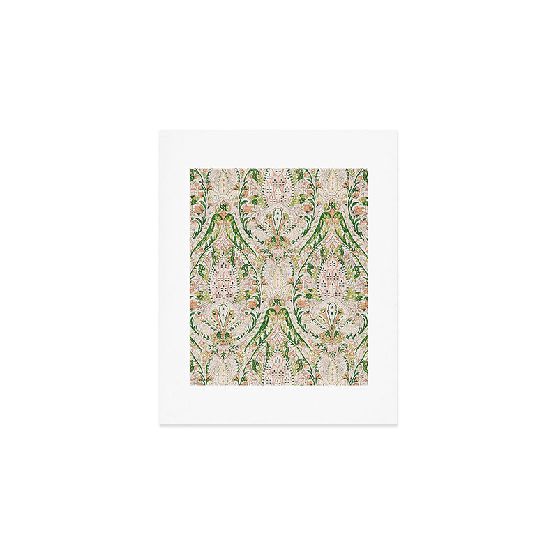 Green Pink Leaf Flower Paisley Art Print Gallery Image 1