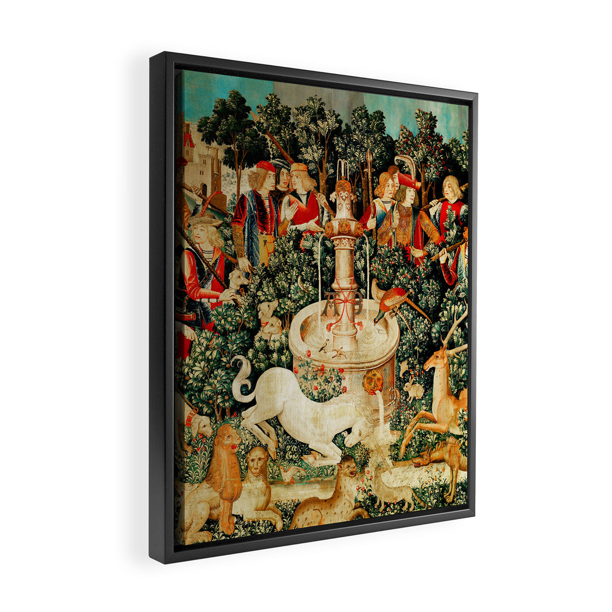 Hunt Of The Unicorn Medieval Tapestry Framed Canvas Print Gallery Image 2