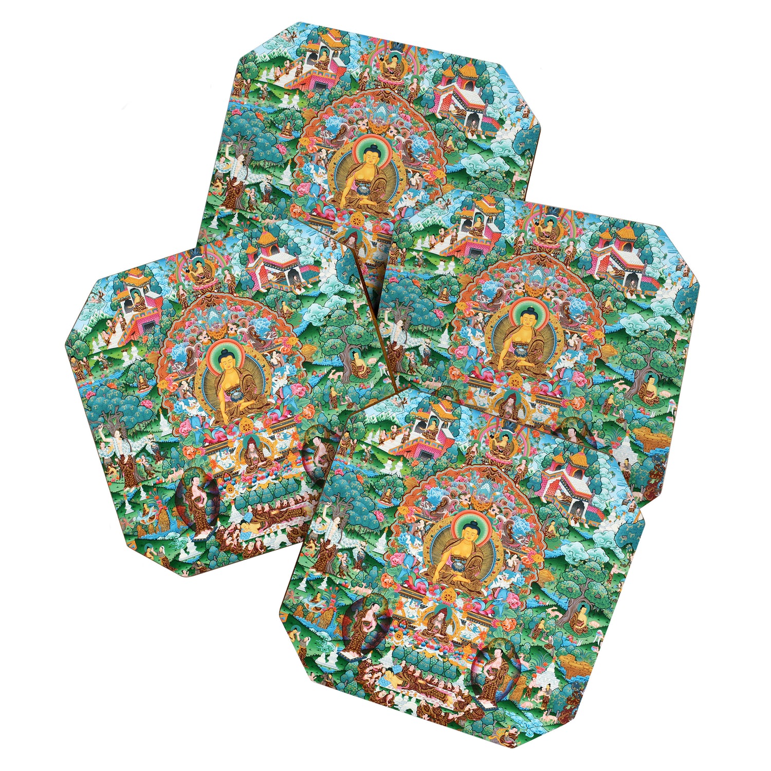 Turquoise Life Of Buddha Thangka Coaster Gallery Image 1